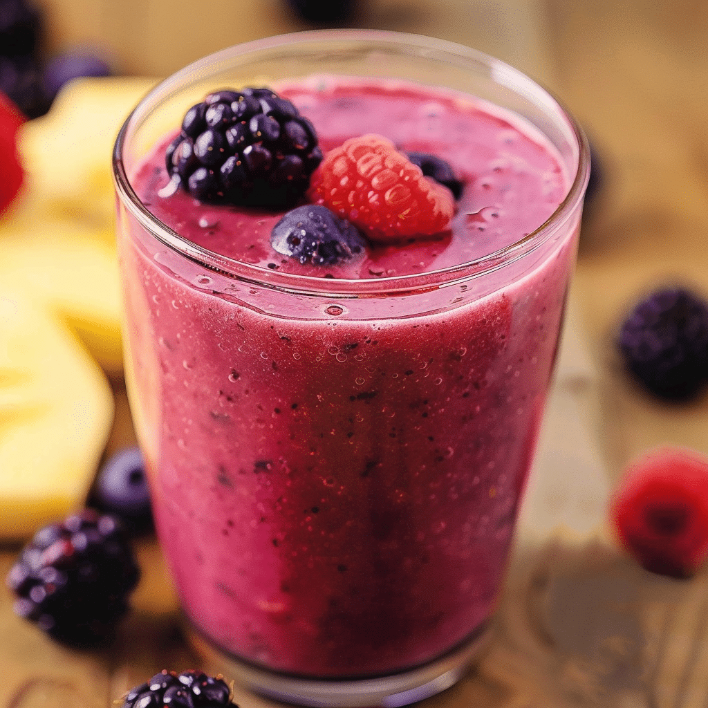Un refrescante jugo de berries, listo para disfrutar como acompañamiento en tus comidas, receta de Chef Goya