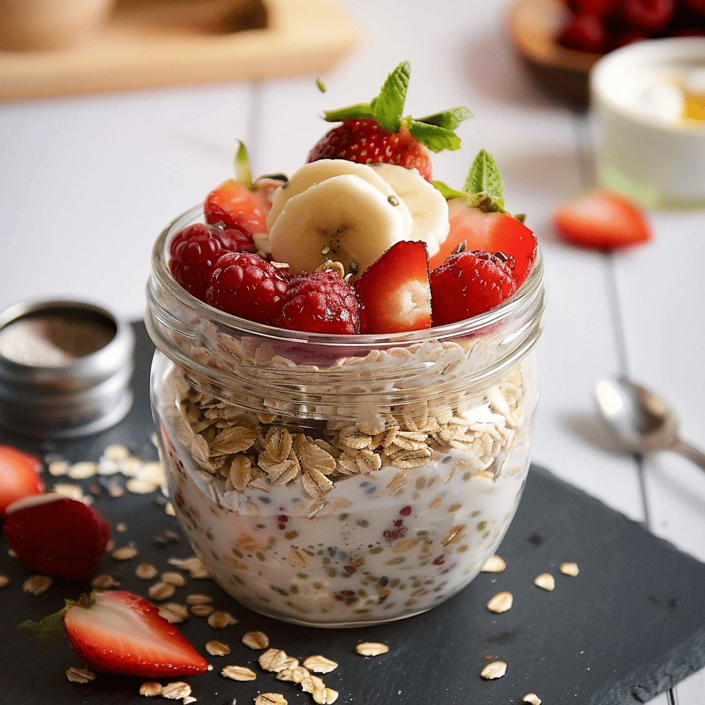 Una avena reposada con frutas lista para disfrutar, receta de Chef Goya.