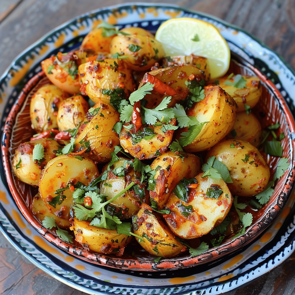 Un plato de papas cambray con chile, receta de Chef Goya