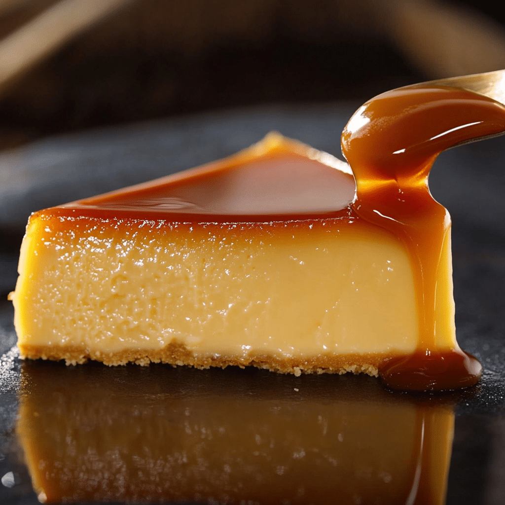 Un plato con flan de queso, listo para disfrutar en tus tardes, receta de Chef Goya