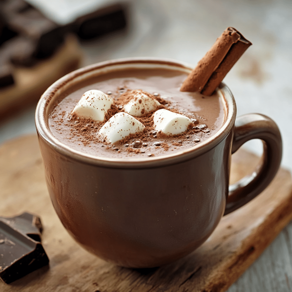 Una taza de chocolate caliente, lista para disfrutar en un día lluvioso, receta de Chef Goya/