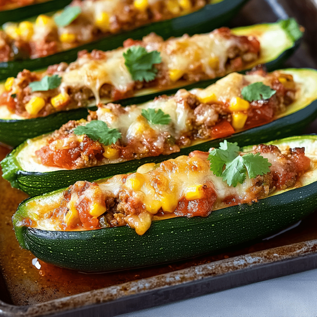 Un plato con calabacitas rellenas, una opcion super saludable para tus almuerzos, receta de Chef Goya.