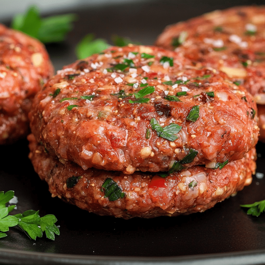 Un plato con carne para hamburguesas, listas para hacer tus hamburguesas caseras, receta de Chef Goya.