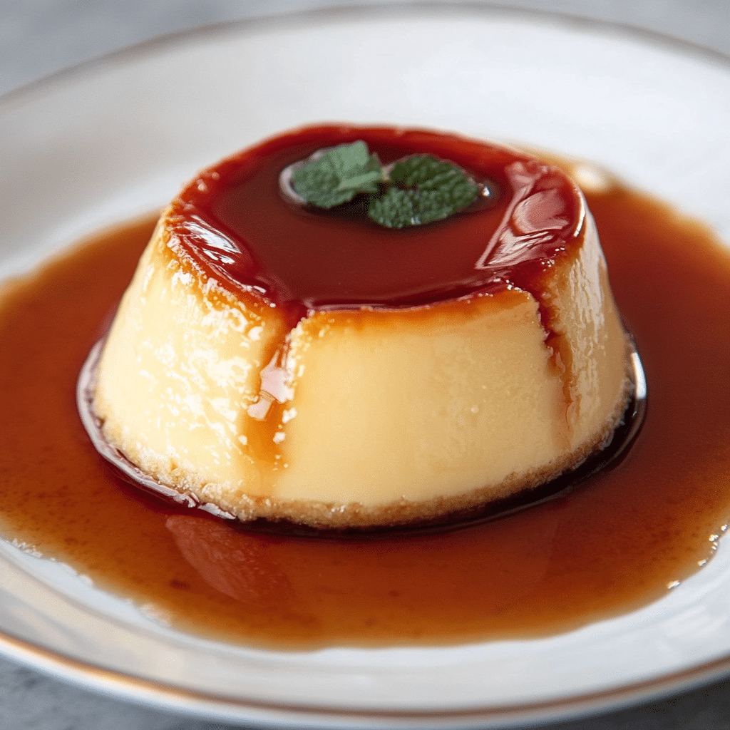 Un plato con flan, ideal para disfrutar en una tarde, receta de Chef Goya