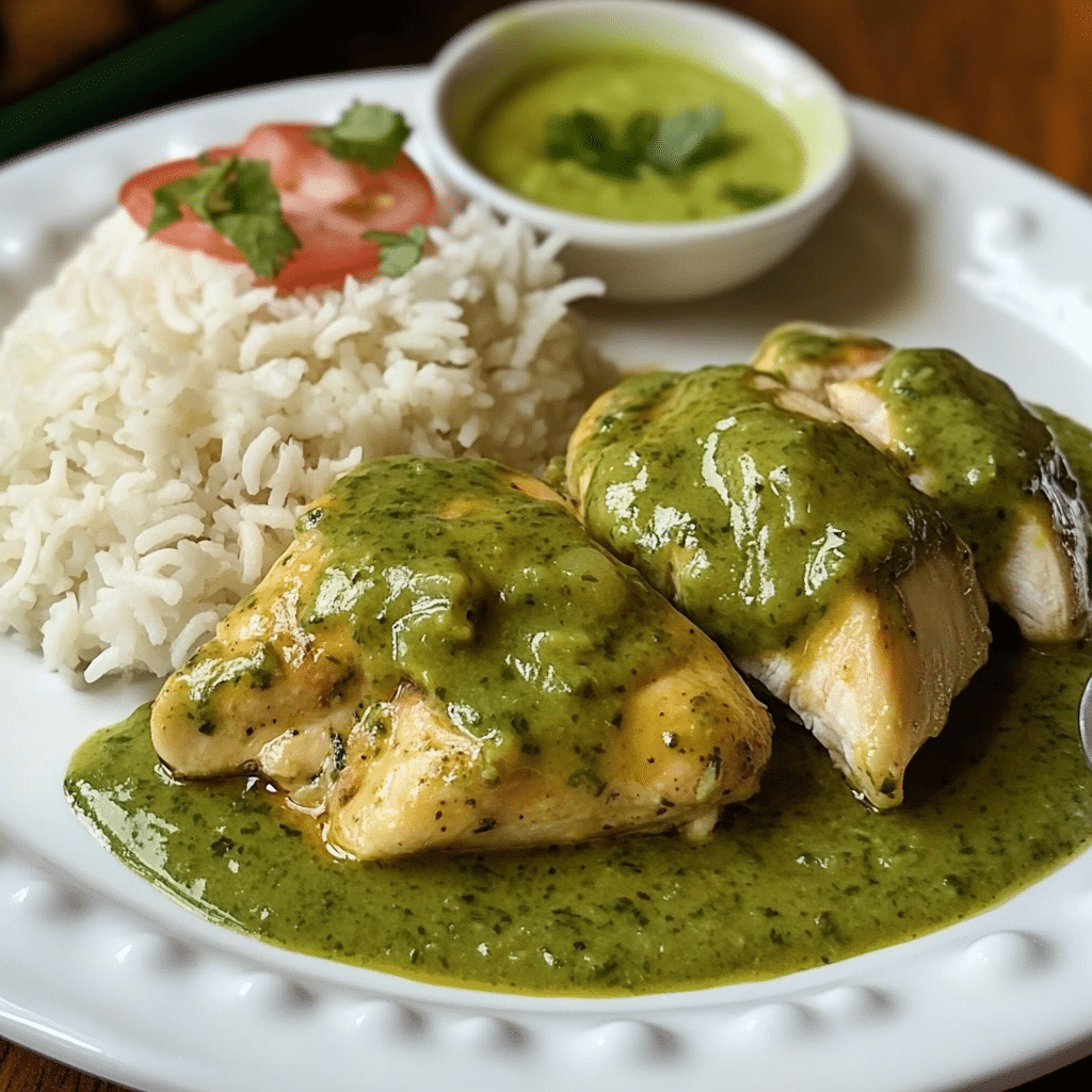 Un plato con pollo en salsa verde, si deseas un toque diferente a tu comida, receta de Chef Goya.