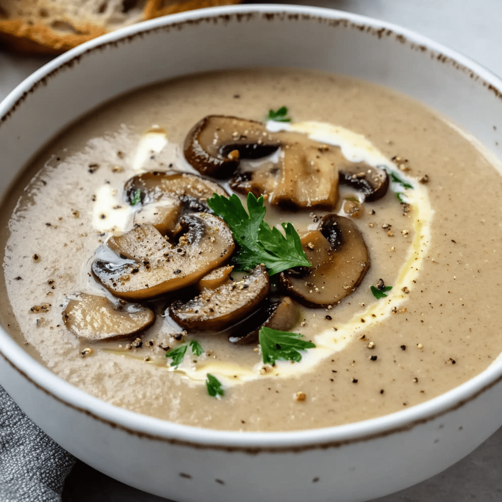 Un plato con crema de champiñones, si deseas algo facil y rapido para hacer, receta de Chef Goya.