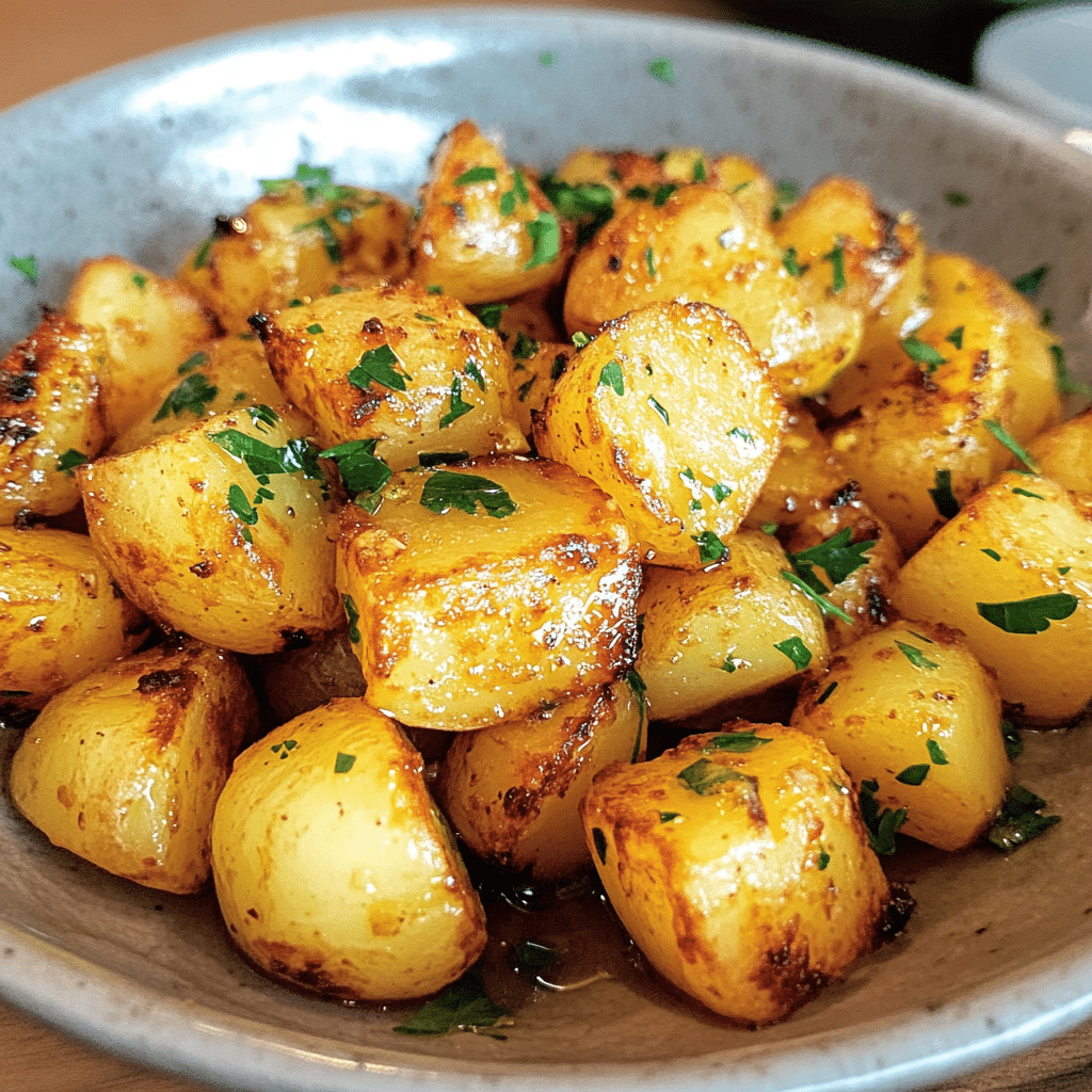 Un plato con papas al ajillo, si deseas una receta para acompañar tu proteína favorita, receta de Chef Goya.