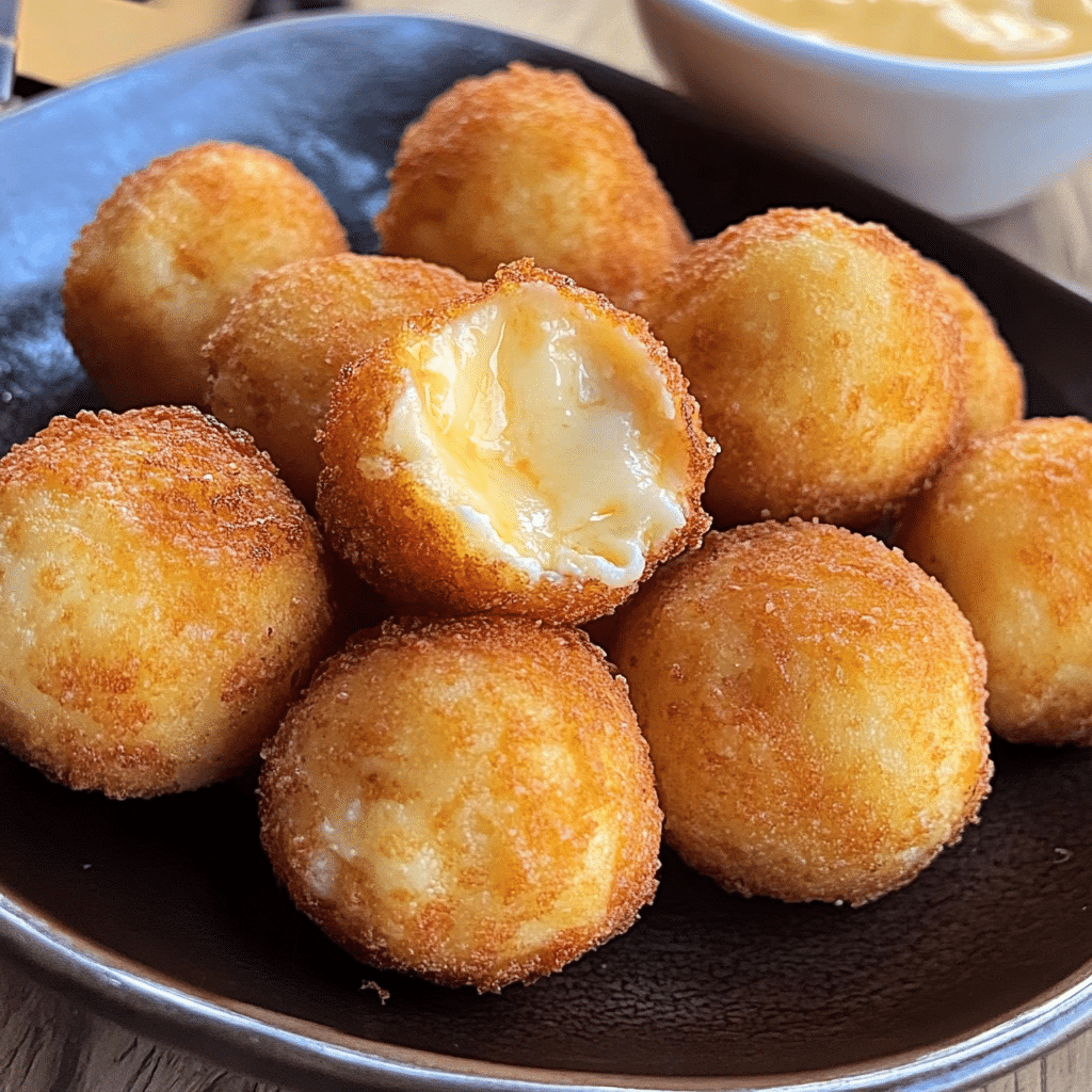 Un plato con bolitas de queso, si deseas un snack rápido de fácil de hacer, receta de Chef Goya.