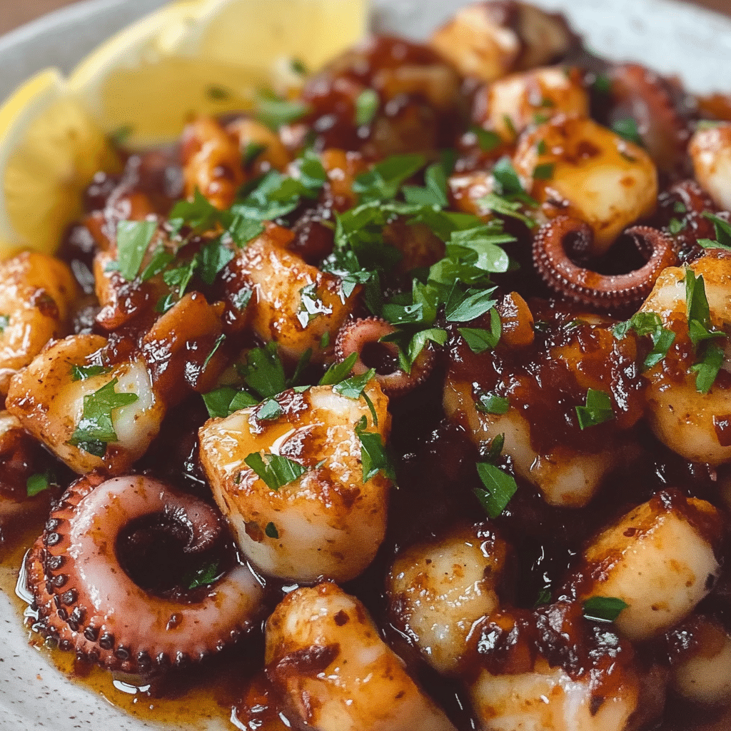 Un plato con pulpo al ajillo, si gustas de un sabor de mar fácil y rico de preparar, receta de Chef Goya.