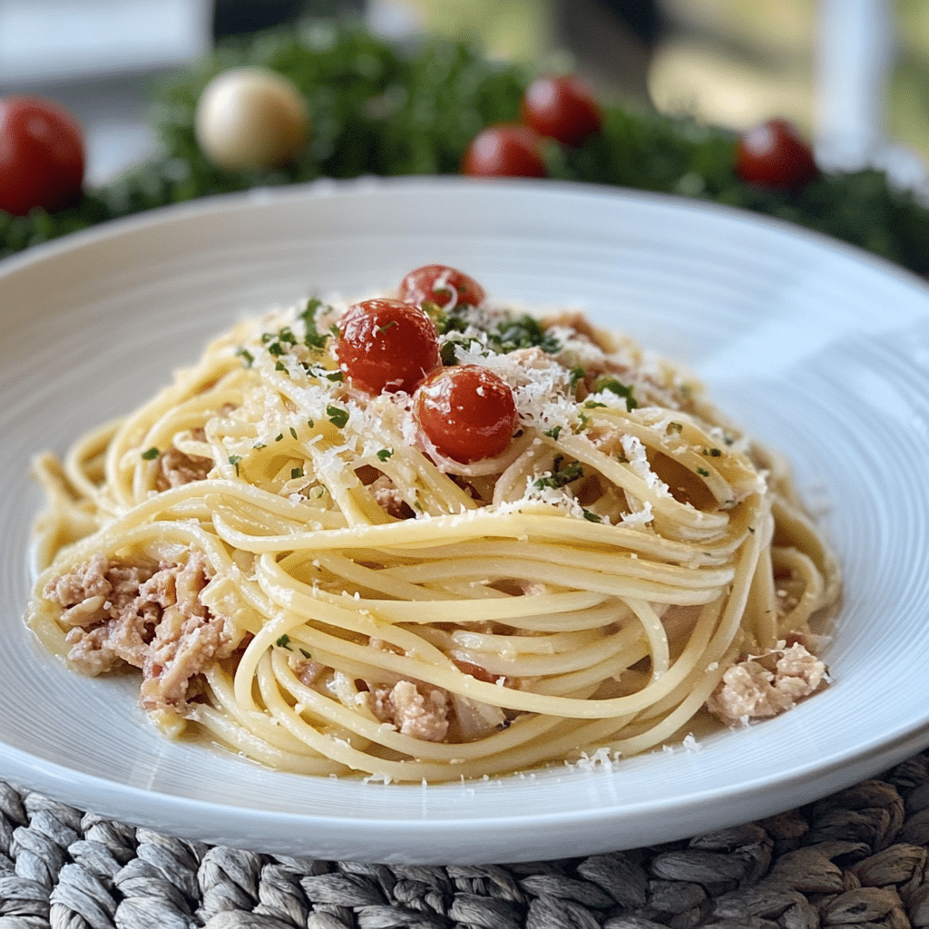 Un plato con espagueti de atun, si deseas algo rico para preparar, receta de Chef Goya.