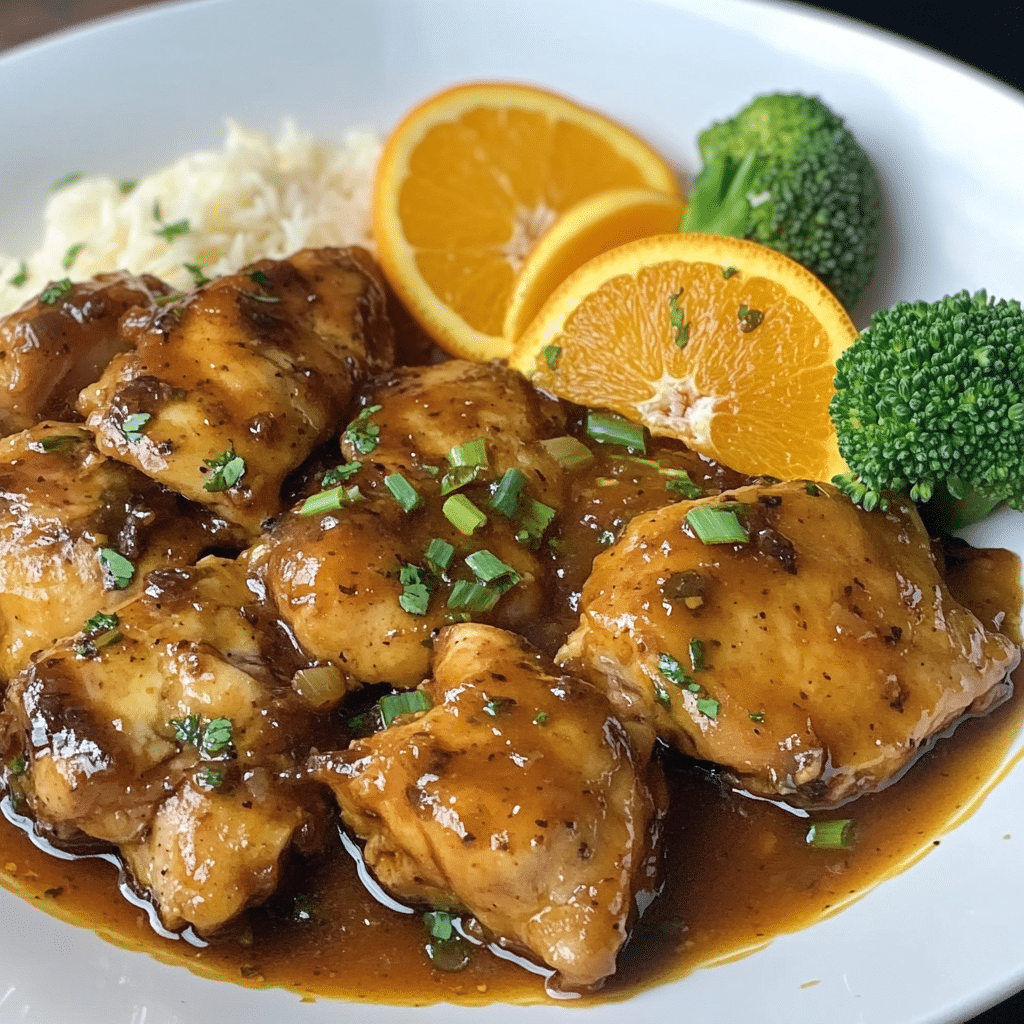 Un plato con pollo a la naranja, si deseas algo diferente para tu almuerzo, receta de Chef Goya.