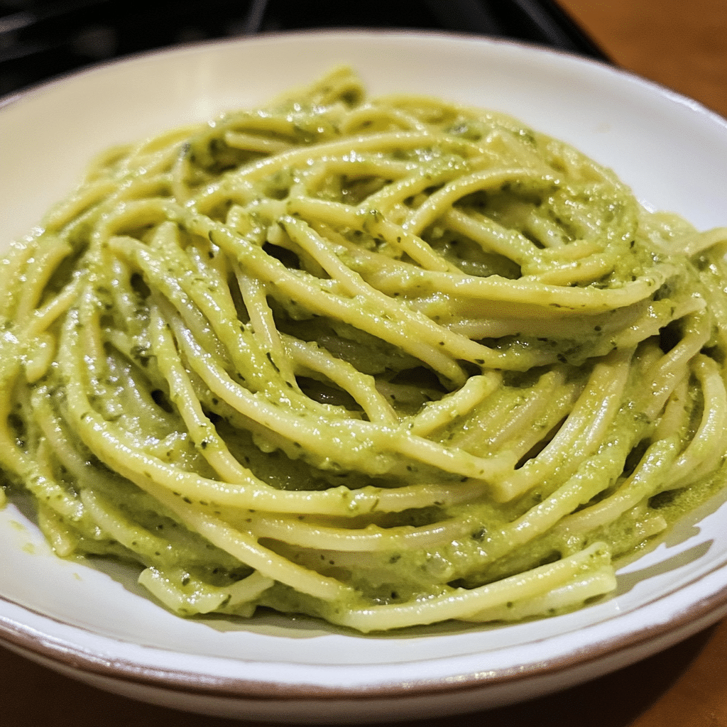 Un plato con pasta verde, si deseas un plato nutritivo, receta de Chef Goya.