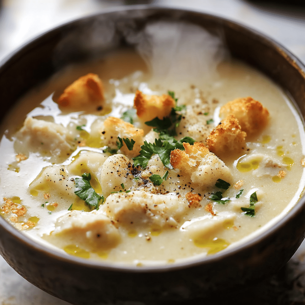 Un bowl con sopa de coliflor, si deseas una receta saludable, receta de Chef Goya.