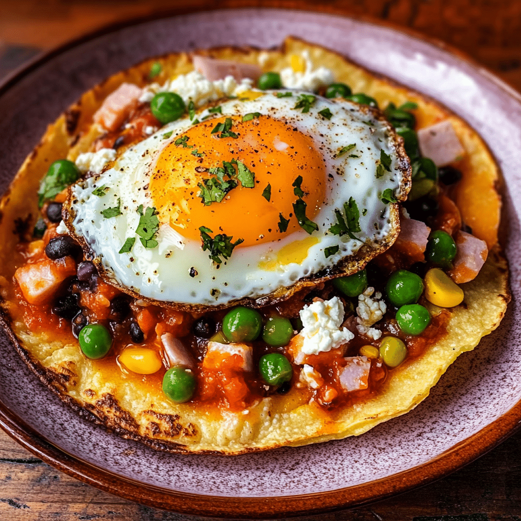 Un plato con huevos motuleños, si deseas preparar algo simple para tu desayuno, receta de Chef Goya.