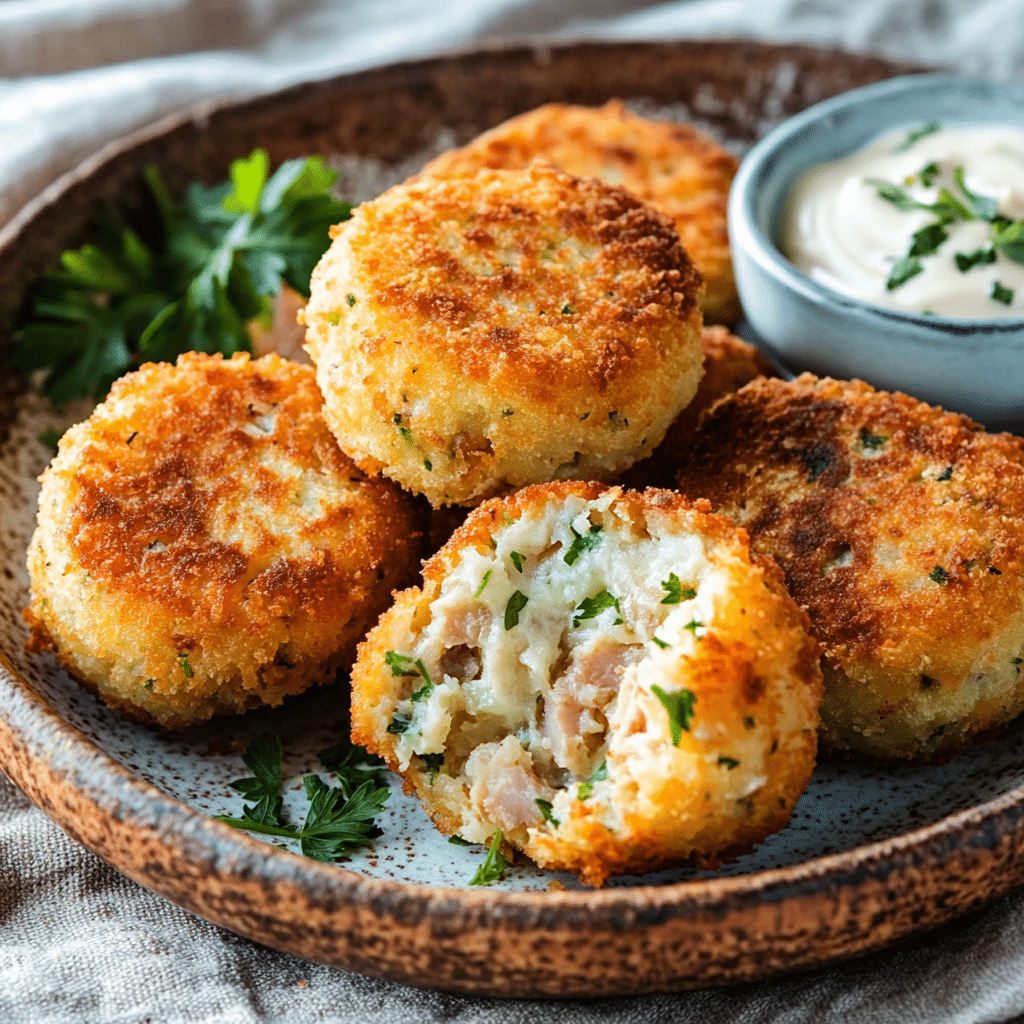 Un plato con croquetas de atún, si deseas una receta deliciosa y fácil de preparar, receta de Chef Goya.
