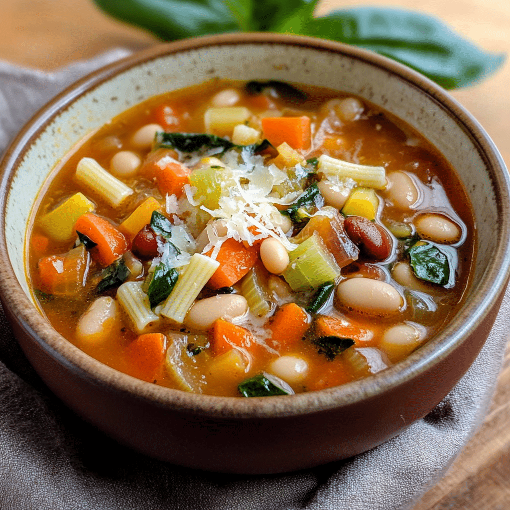 Un plato con minestrone italiano, si deseas una receta de sopa diferente, receta de Chef Goya.