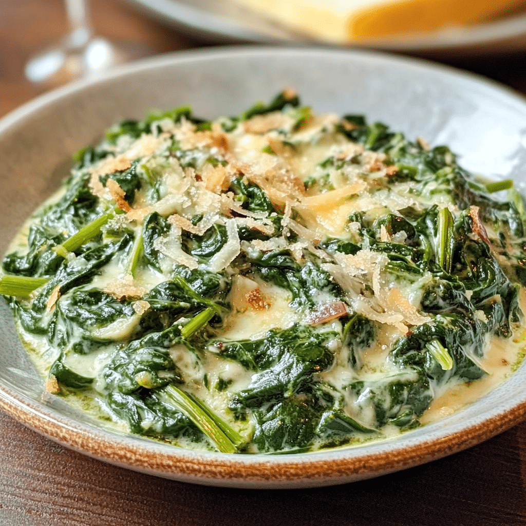 Un plato con espinacas con queso, si deseas una receta saludable y facil de hacer, receta de Chef Goya.