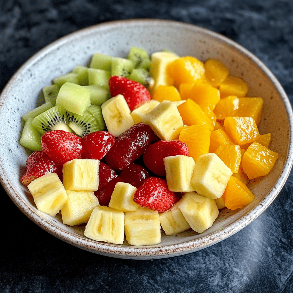 Un plato con macedonia de frutas, si deseas una receta saludable, receta de Chef Goya.