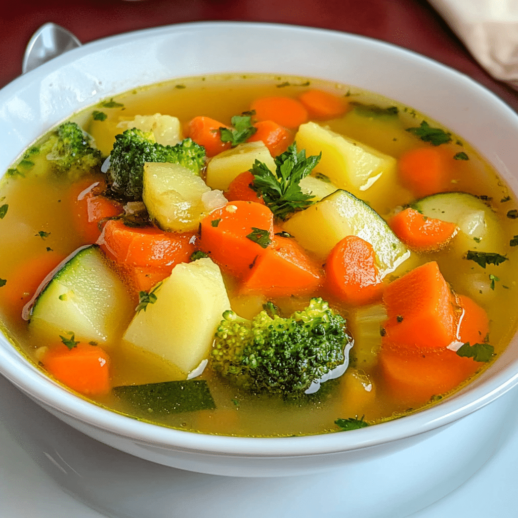 Un plato con sopa de vegetales, si deseas una receta nutritivas, receta de Chef Goya.